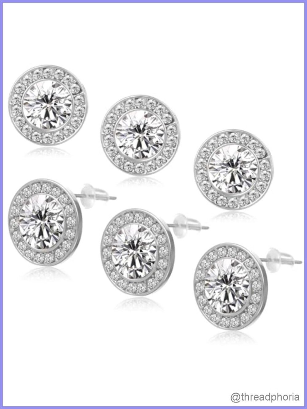 3 Pairs Rhinestone Stud Earrings Acrylic Halo Crystal Jewelry Set